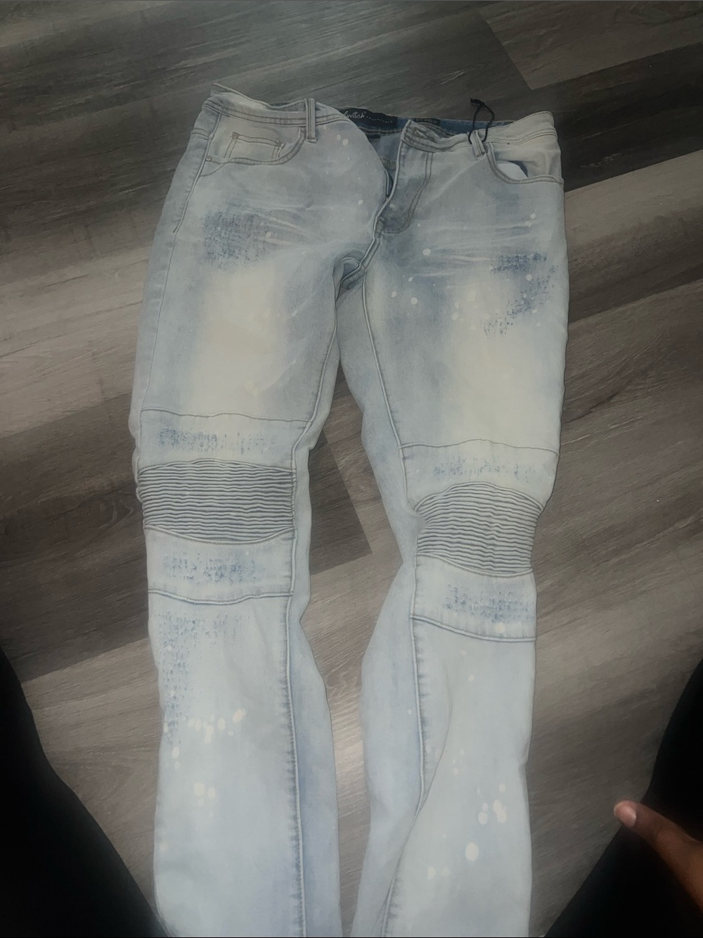 Men's Light Blue Skinny Moto Jeans with Ribbed Knee Detail